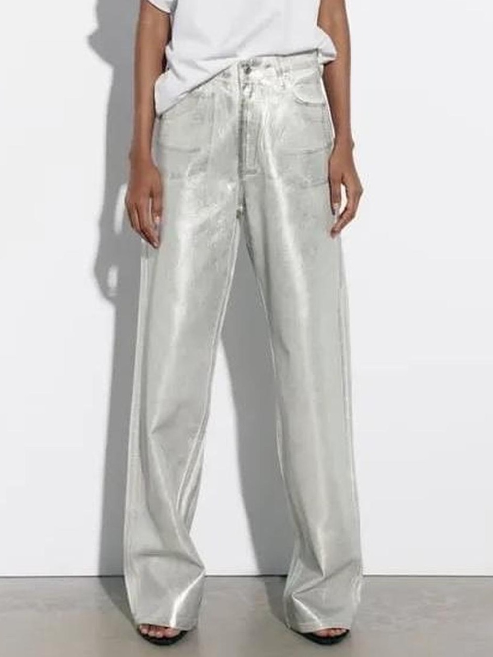 Zara Wide Leg Loose Fit Metallic Jeans
